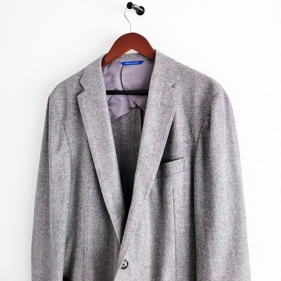 Adrian Jules Sport Coat Flannel Wool Blazer Plaid Gray Purple Mens 43 - Picture 8 of 15
